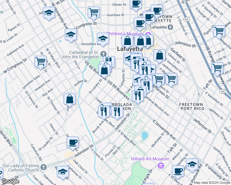 map of restaurants, bars, coffee shops, grocery stores, and more near 110 Cherry Street in Lafayette