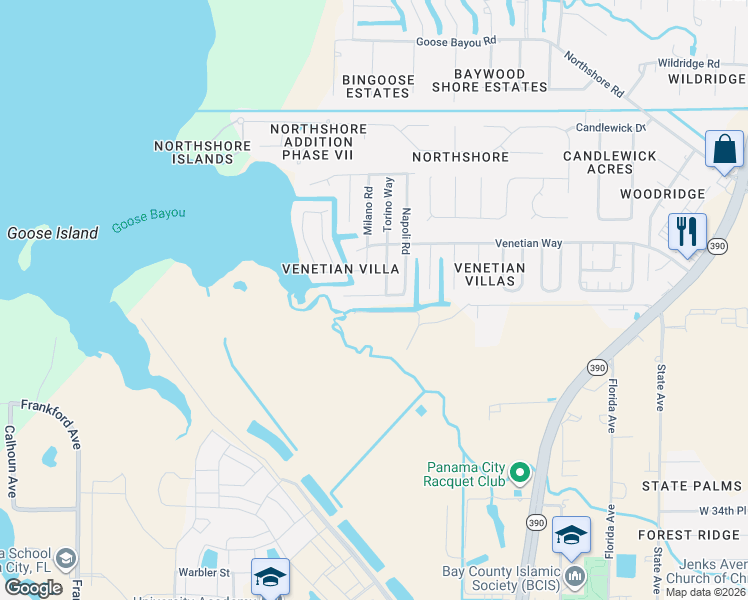 map of restaurants, bars, coffee shops, grocery stores, and more near 1202 Tuscany Road in Panama City