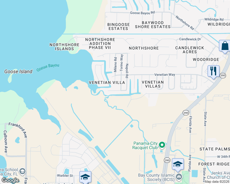 map of restaurants, bars, coffee shops, grocery stores, and more near 1202 Tuscany Road in Panama City