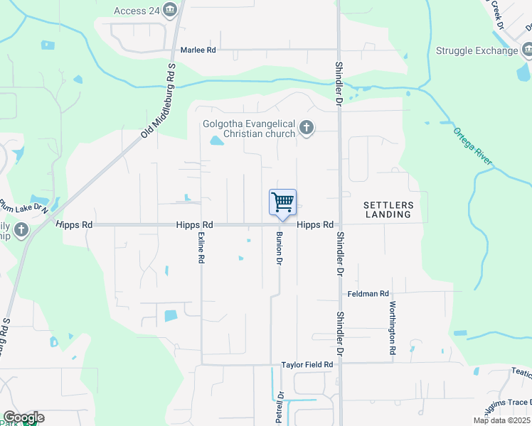 map of restaurants, bars, coffee shops, grocery stores, and more near 7063 Camfield Street in Jacksonville