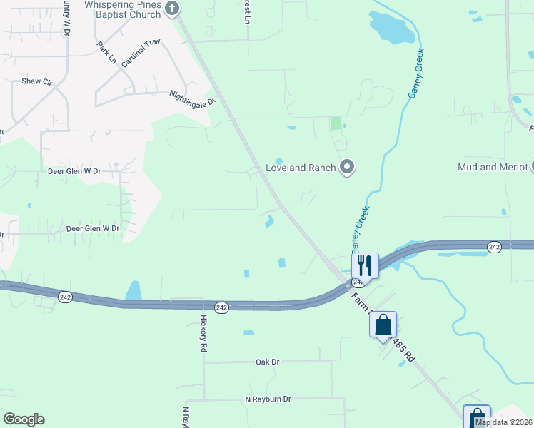 map of restaurants, bars, coffee shops, grocery stores, and more near 15890 Farm to Market 1485 in Conroe