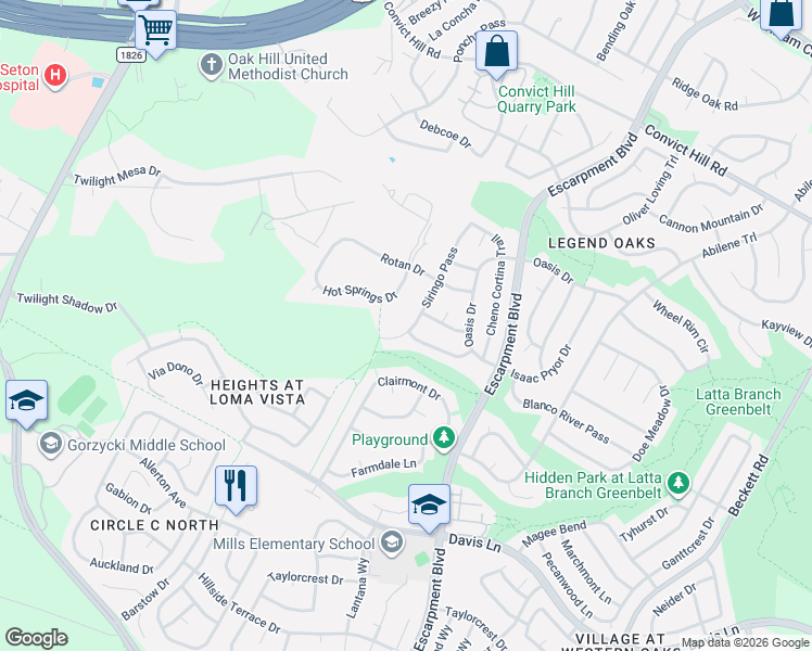 map of restaurants, bars, coffee shops, grocery stores, and more near 8216 Siringo Pass in Austin