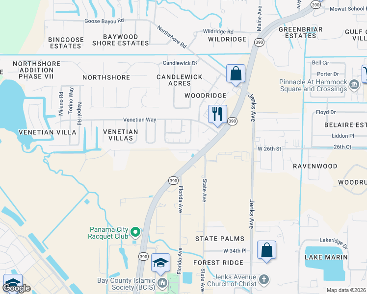 map of restaurants, bars, coffee shops, grocery stores, and more near 515 Palermo Road in Panama City