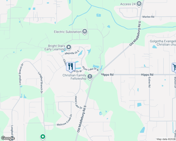 map of restaurants, bars, coffee shops, grocery stores, and more near 6972 Plum Lake Drive East in Jacksonville