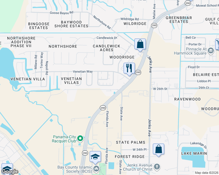 map of restaurants, bars, coffee shops, grocery stores, and more near 515 Palermo Road in Panama City