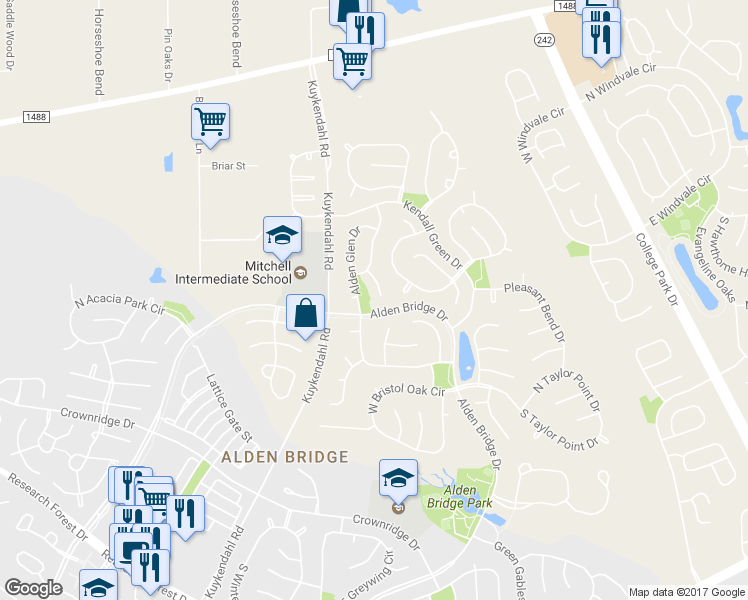 map of restaurants, bars, coffee shops, grocery stores, and more near 7 Legend Hollow Court in Spring
