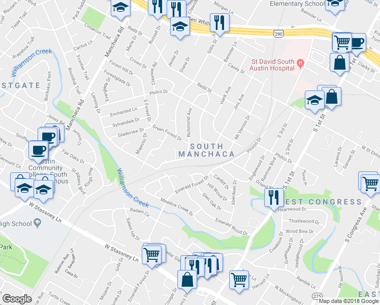 map of restaurants, bars, coffee shops, grocery stores, and more near in Austin