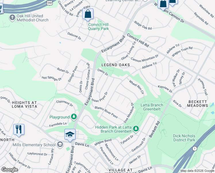 map of restaurants, bars, coffee shops, grocery stores, and more near 8004 Henry Kinney Row in Austin