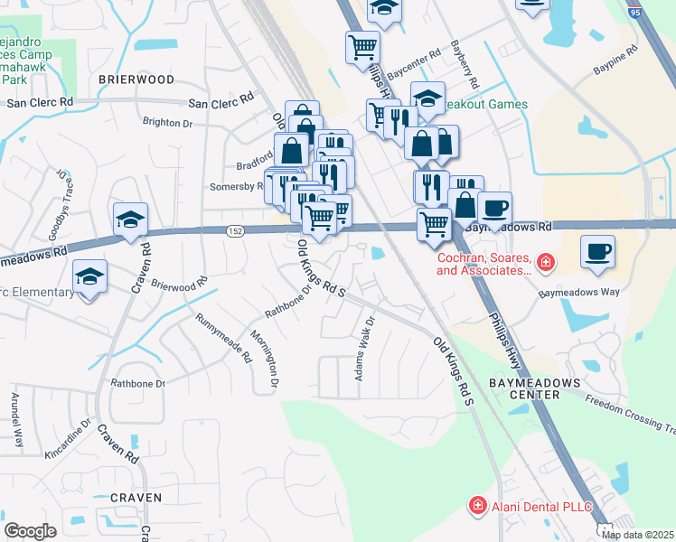 map of restaurants, bars, coffee shops, grocery stores, and more near 8849-1 Old Kings Ap in Jacksonville