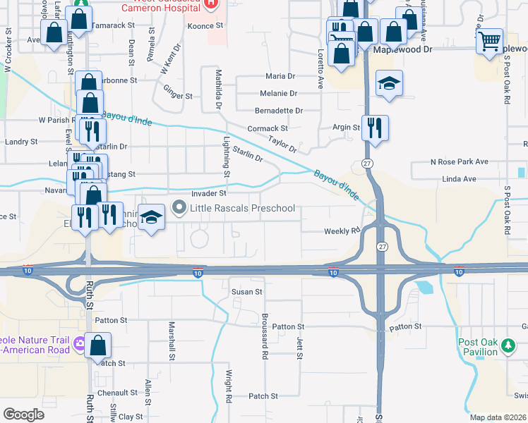 map of restaurants, bars, coffee shops, grocery stores, and more near 1111 Henning Dr in Sulphur