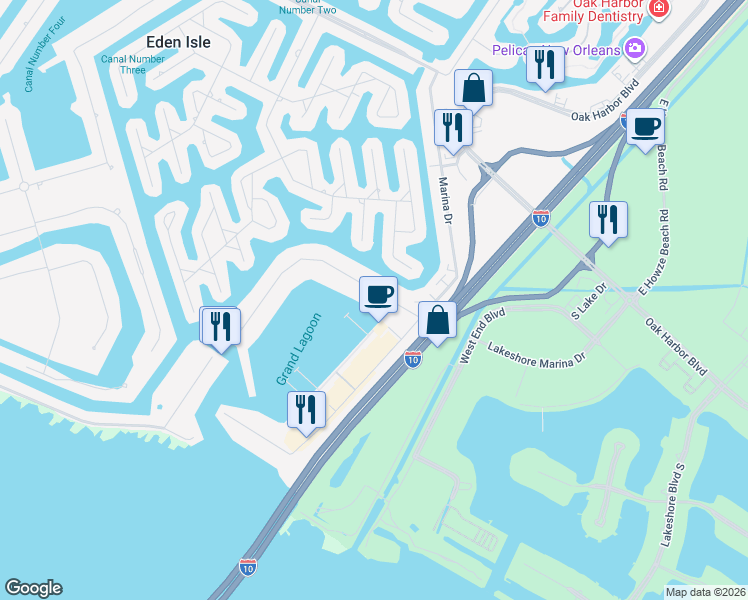 map of restaurants, bars, coffee shops, grocery stores, and more near 993 Marina Drive in Slidell