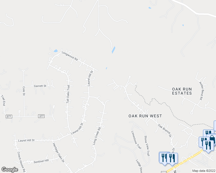 map of restaurants, bars, coffee shops, grocery stores, and more near 11901 Oak Branch Drive in Austin