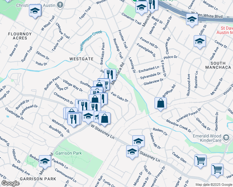 map of restaurants, bars, coffee shops, grocery stores, and more near 1900 Fair Oaks Drive in Austin
