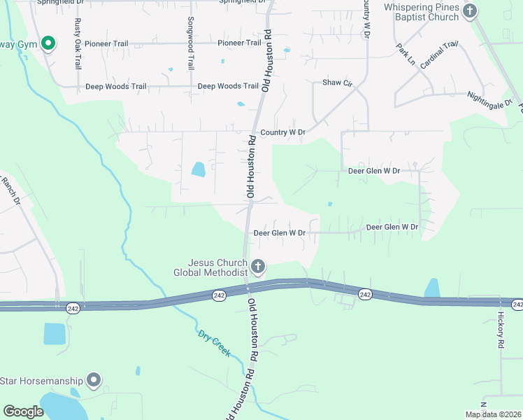 map of restaurants, bars, coffee shops, grocery stores, and more near 15891 Old Houston Road in Conroe