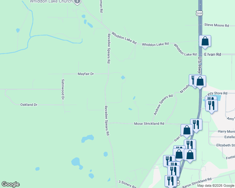 map of restaurants, bars, coffee shops, grocery stores, and more near 211 Revadee Spears Road in Crawfordville