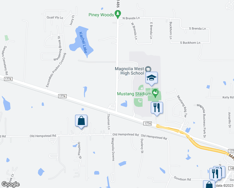 map of restaurants, bars, coffee shops, grocery stores, and more near 434 FM 1486 Road in Magnolia