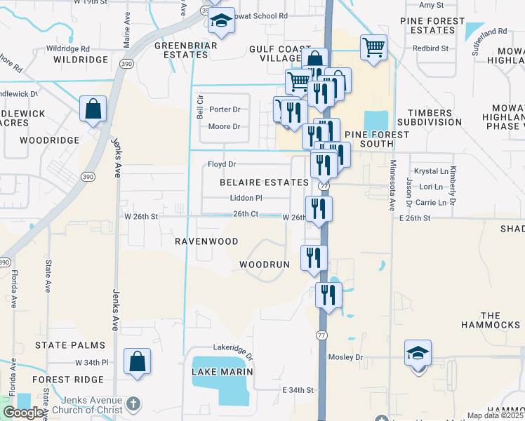 map of restaurants, bars, coffee shops, grocery stores, and more near 408 West 26th Street in Lynn Haven