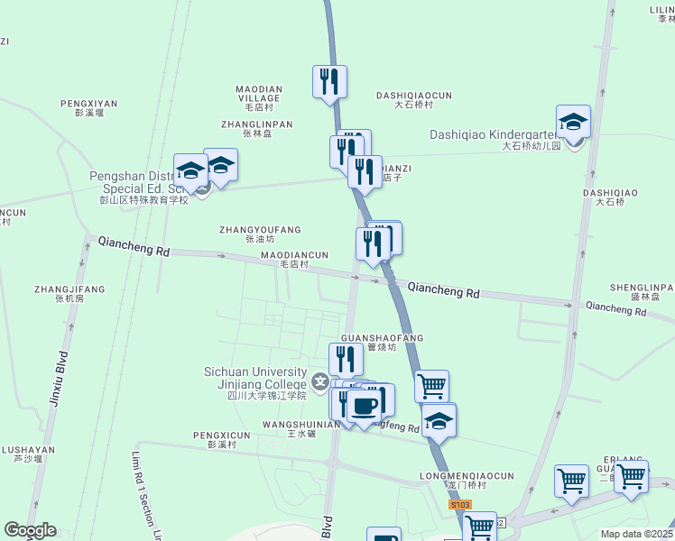 map of restaurants, bars, coffee shops, grocery stores, and more near in Meishan