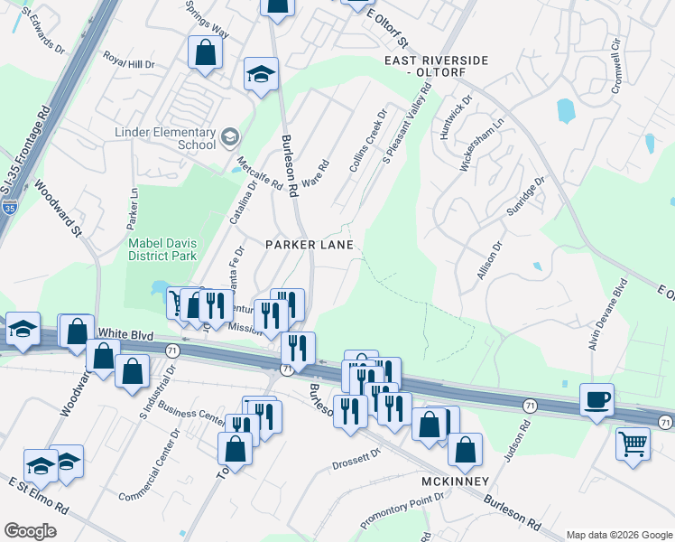 map of restaurants, bars, coffee shops, grocery stores, and more near 4407 Terrilance Drive in Austin