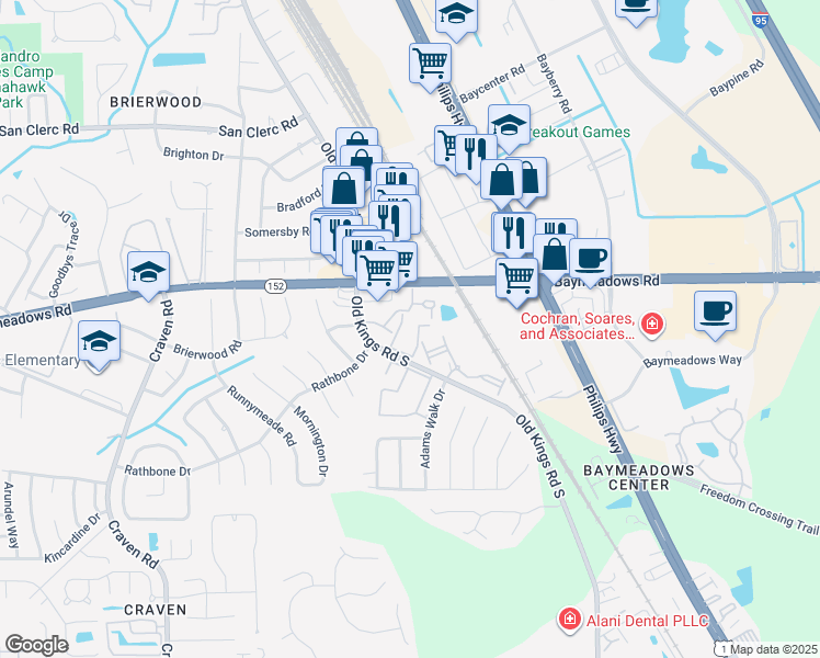 map of restaurants, bars, coffee shops, grocery stores, and more near 8849-1 Old Kings Ap in Jacksonville