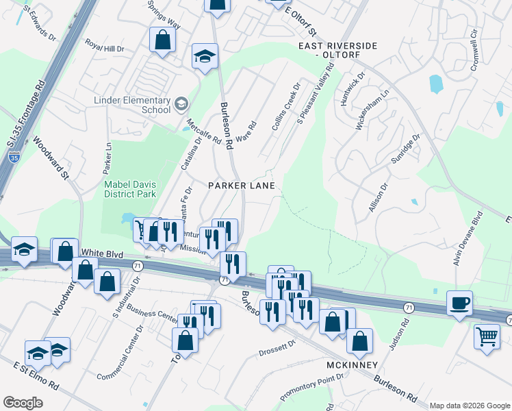 map of restaurants, bars, coffee shops, grocery stores, and more near 4407 Terrilance Drive in Austin