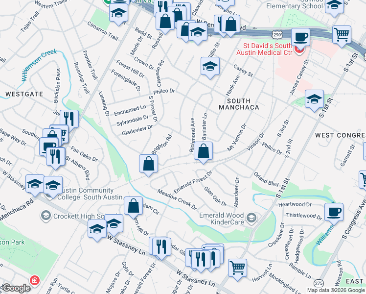 map of restaurants, bars, coffee shops, grocery stores, and more near 4907 Hawk Cove in Austin