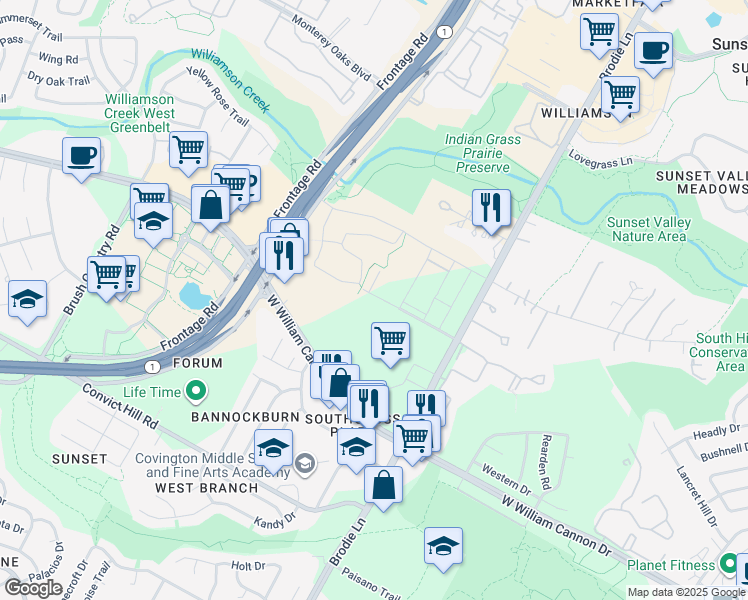 map of restaurants, bars, coffee shops, grocery stores, and more near 3717 Allegro Lugar Street in Austin