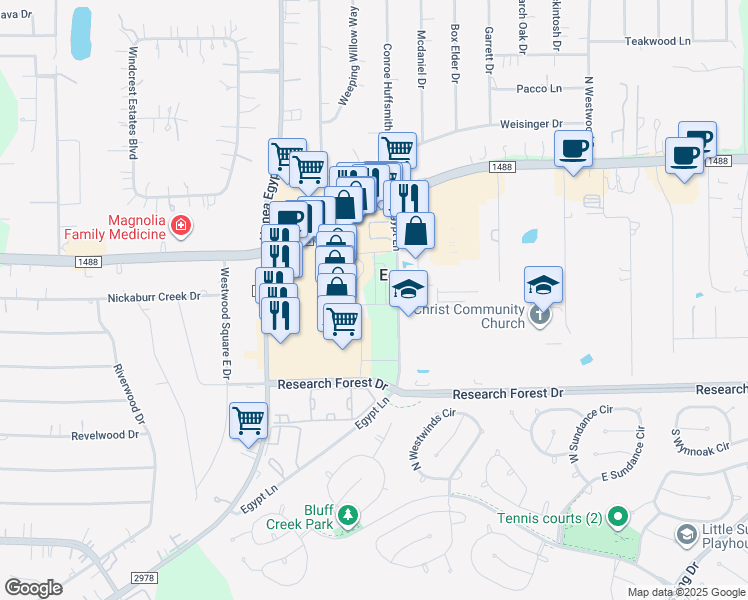 map of restaurants, bars, coffee shops, grocery stores, and more near 33103 Oak Heights Place in Magnolia
