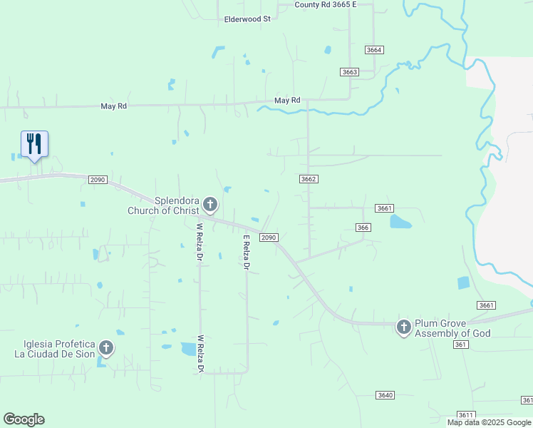 map of restaurants, bars, coffee shops, grocery stores, and more near 28585 Farm to Market Road 2090 in Splendora