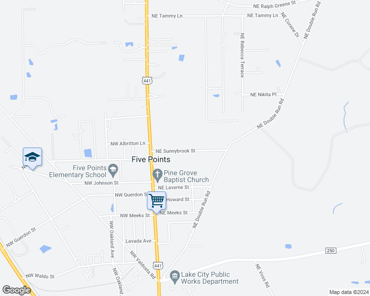 map of restaurants, bars, coffee shops, grocery stores, and more near 290 Northeast Sunnybrook Street in Lake City