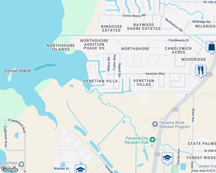 map of restaurants, bars, coffee shops, grocery stores, and more near 1202 Tuscany Road in Panama City