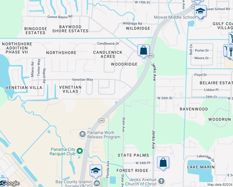 map of restaurants, bars, coffee shops, grocery stores, and more near 515 Palermo Road in Panama City