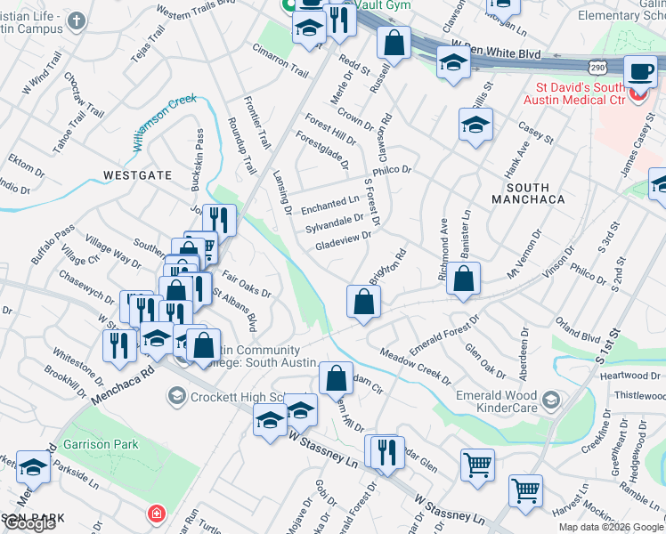 map of restaurants, bars, coffee shops, grocery stores, and more near 5024 Lansing Drive in Austin