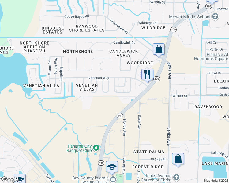 map of restaurants, bars, coffee shops, grocery stores, and more near 3023 Molina Road in Panama City