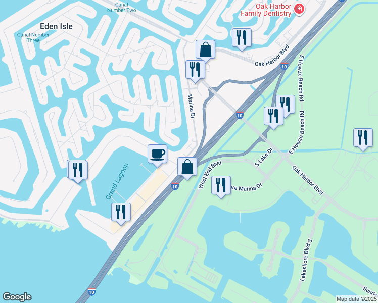 map of restaurants, bars, coffee shops, grocery stores, and more near 708 Marina Drive in Slidell