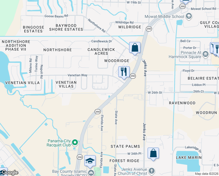 map of restaurants, bars, coffee shops, grocery stores, and more near 515 Palermo Road in Panama City