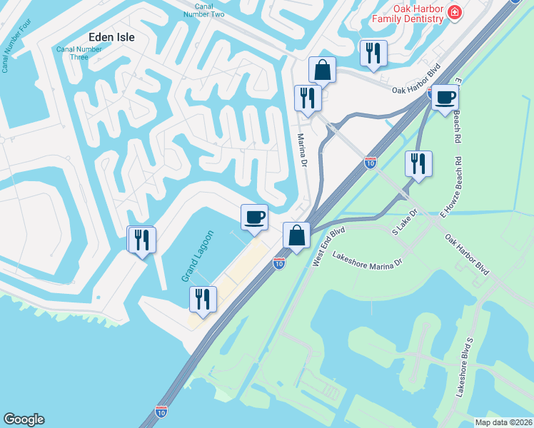 map of restaurants, bars, coffee shops, grocery stores, and more near 993 Marina Drive in Slidell