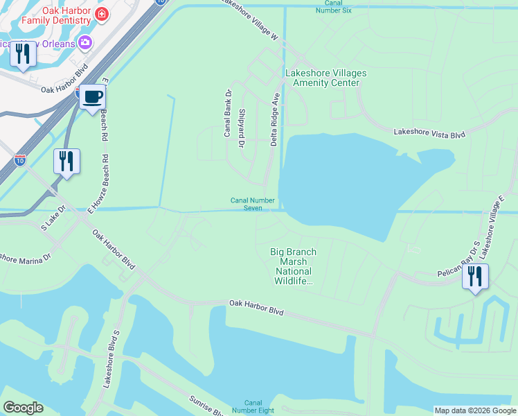 map of restaurants, bars, coffee shops, grocery stores, and more near 100 Harbor Center Boulevard in Slidell