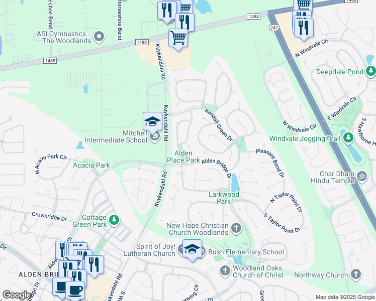 map of restaurants, bars, coffee shops, grocery stores, and more near 7 Legend Hollow Court in Spring