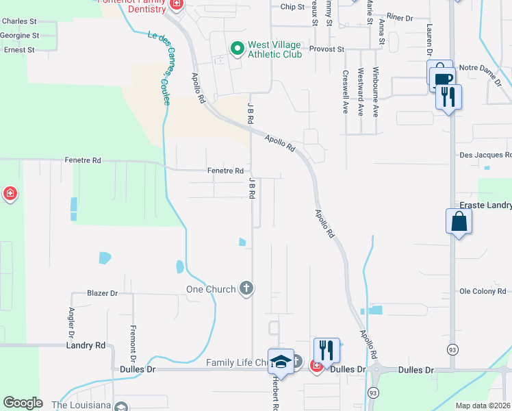 map of restaurants, bars, coffee shops, grocery stores, and more near 146 Gena Marie Drive in Lafayette
