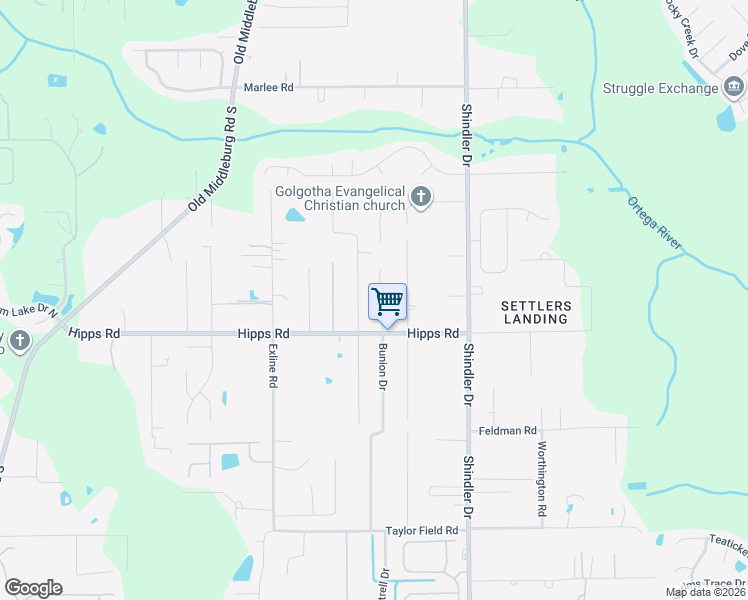 map of restaurants, bars, coffee shops, grocery stores, and more near 7063 Camfield Street in Jacksonville
