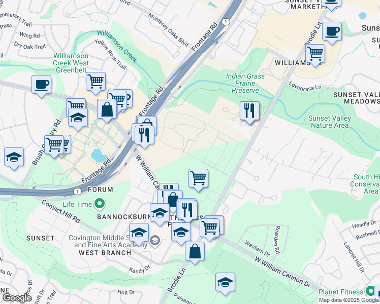 map of restaurants, bars, coffee shops, grocery stores, and more near 3717 Allegro Lugar Street in Austin
