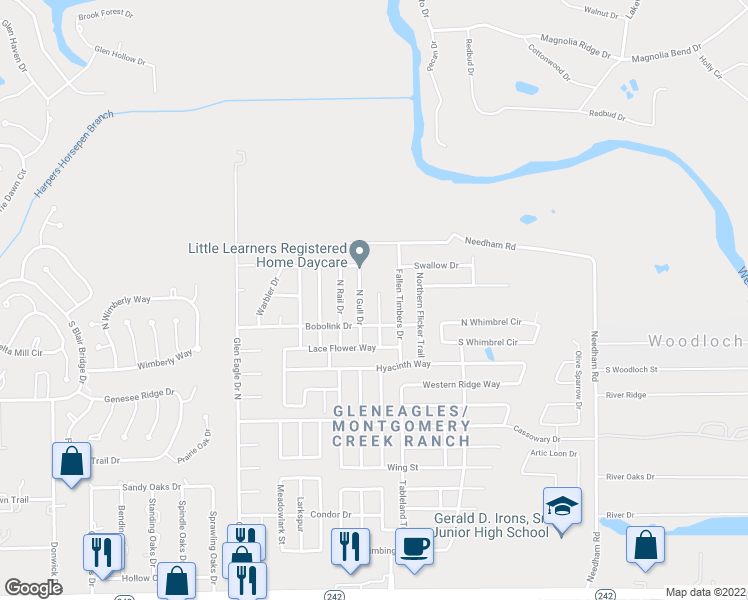 map of restaurants, bars, coffee shops, grocery stores, and more near 16766 North Thrasher Drive in Conroe