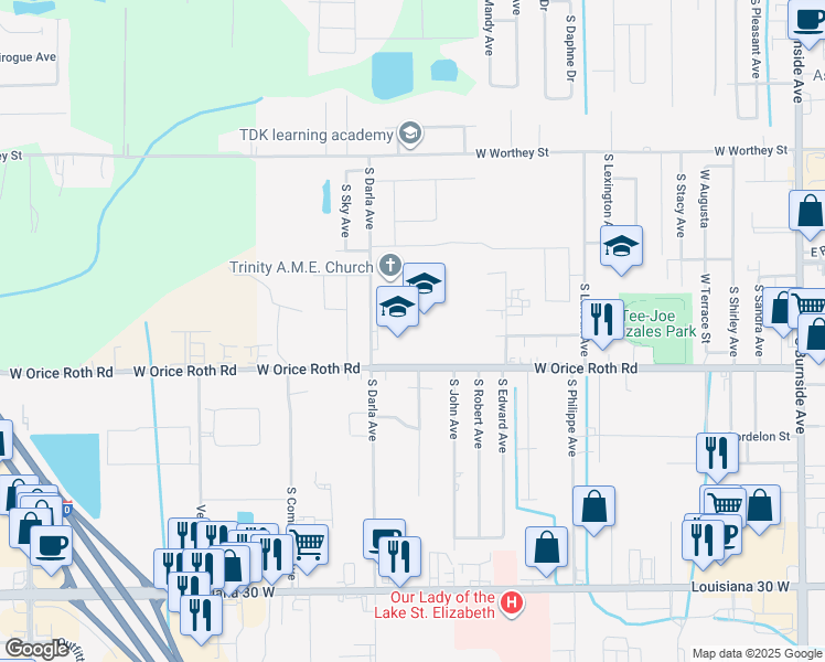 map of restaurants, bars, coffee shops, grocery stores, and more near 1502 West Orice Roth Road in Gonzales