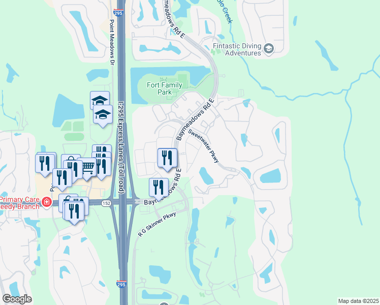 map of restaurants, bars, coffee shops, grocery stores, and more near 8685 Baymeadows Road East in Jacksonville