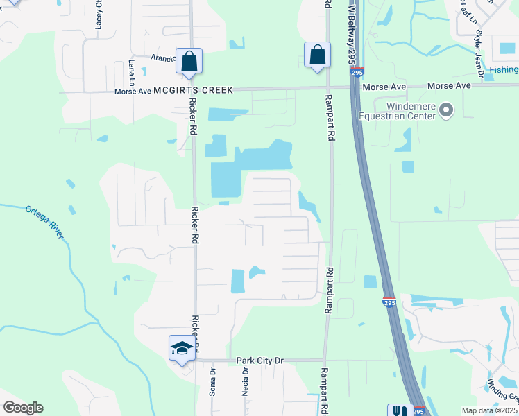 map of restaurants, bars, coffee shops, grocery stores, and more near 7412 Edenfield Park Road in Jacksonville