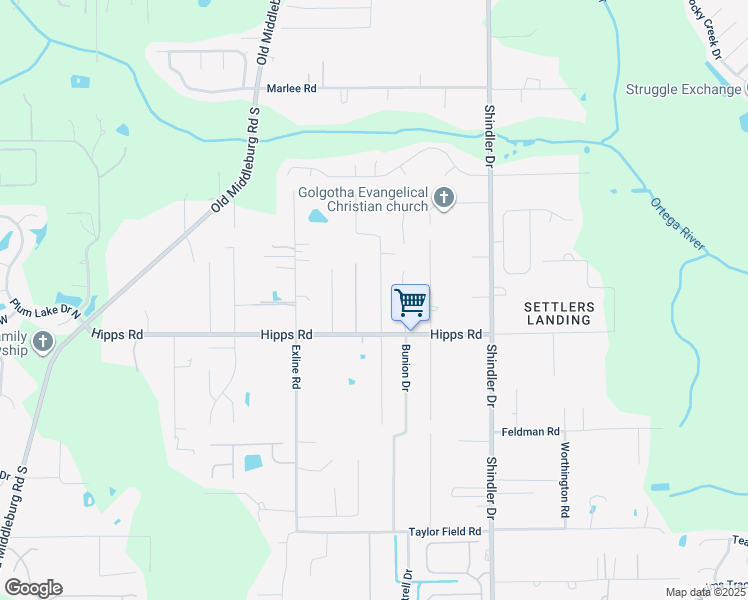 map of restaurants, bars, coffee shops, grocery stores, and more near 7028 Camfield Street in Jacksonville