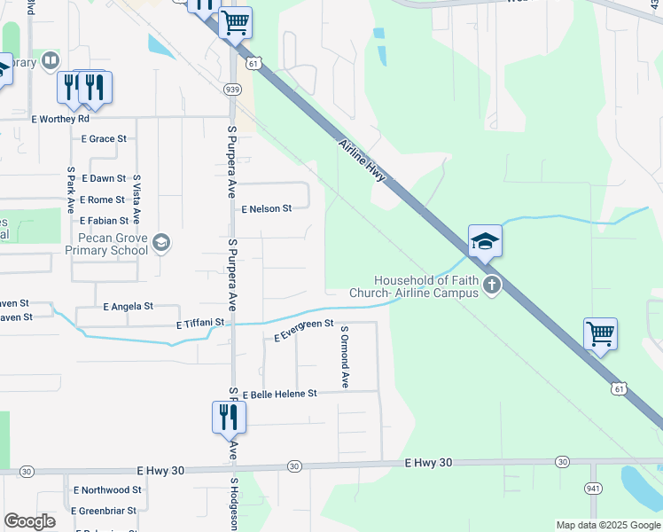 map of restaurants, bars, coffee shops, grocery stores, and more near 10294 Paul Moinot Road in Gonzales