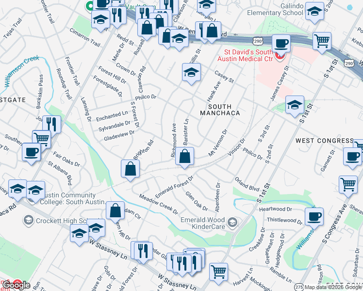 map of restaurants, bars, coffee shops, grocery stores, and more near in Austin