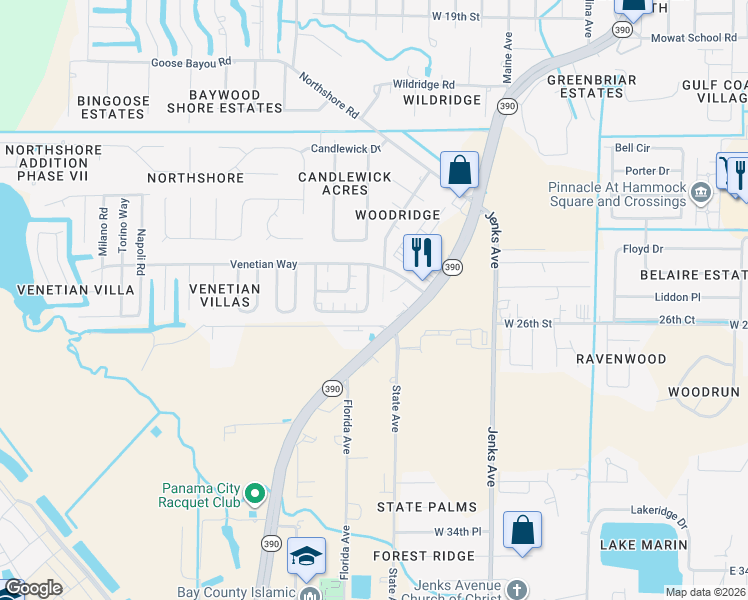 map of restaurants, bars, coffee shops, grocery stores, and more near 3910 Solano Road in Panama City